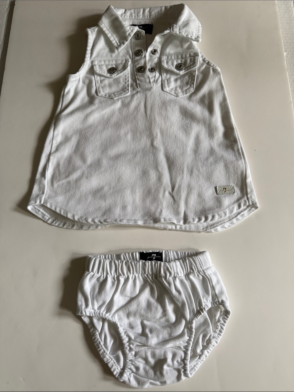 7 For All Mankind White Sleeveless Denim Dress with Bloomers